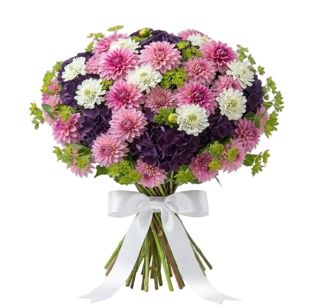 Luxury Bouquet of Purple Hydrangea and Dahlia with Scabiosa