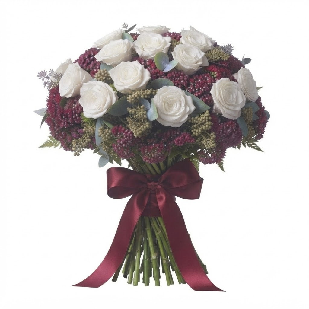 Pretty Bouquet of Roses and Sedum