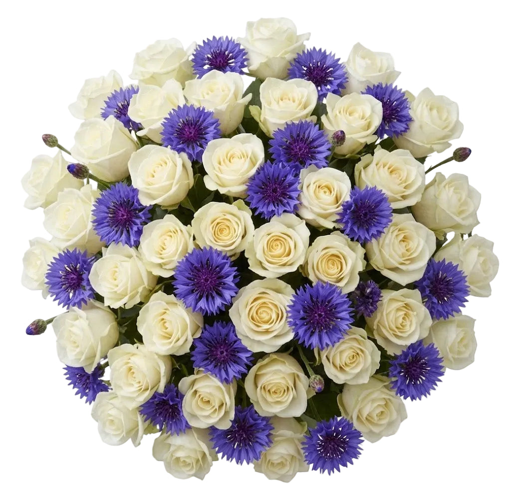 Pretty Roses with Cornflowers Bouquet
