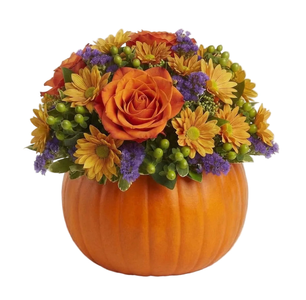 Spooky Chic Pumpkin Flower Arrangement