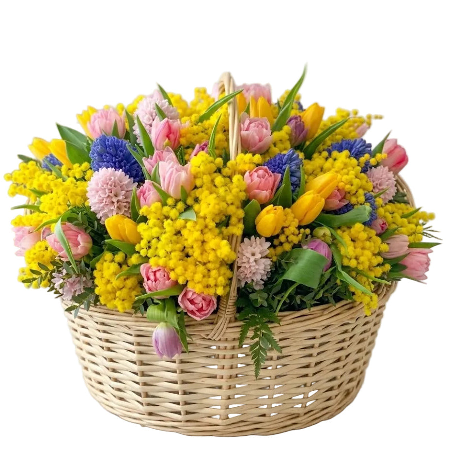 Vibrant Spring Basket with Mimosa