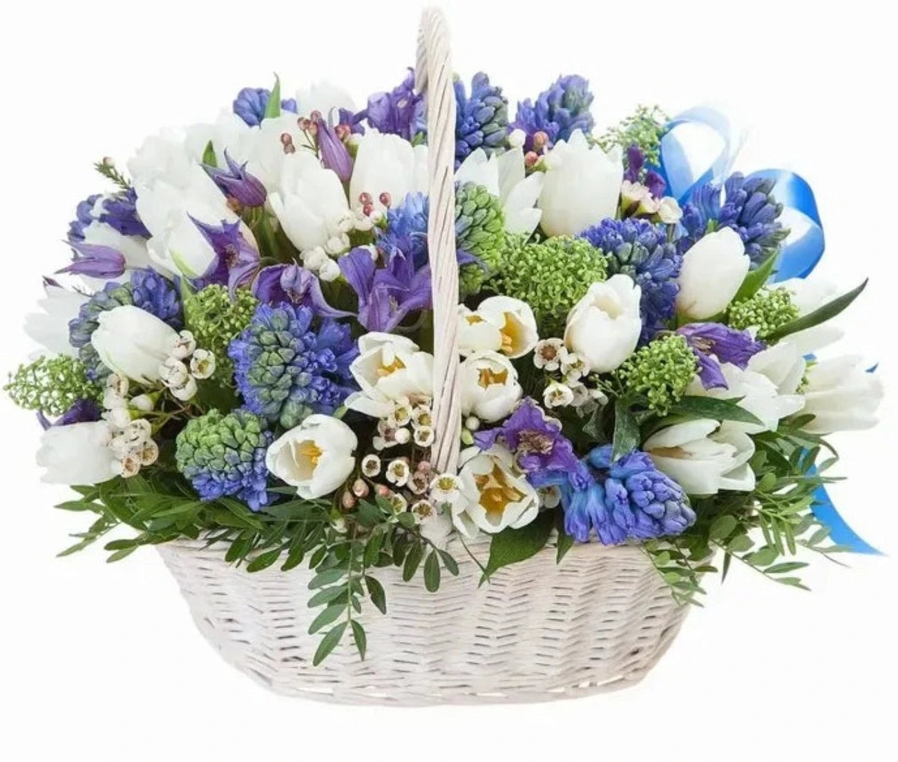 Basket of Blue and White Flowers