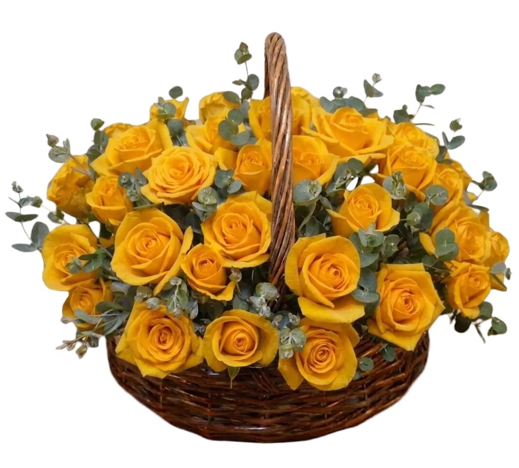 Basket of Roses with Eucalyptus - Florist London