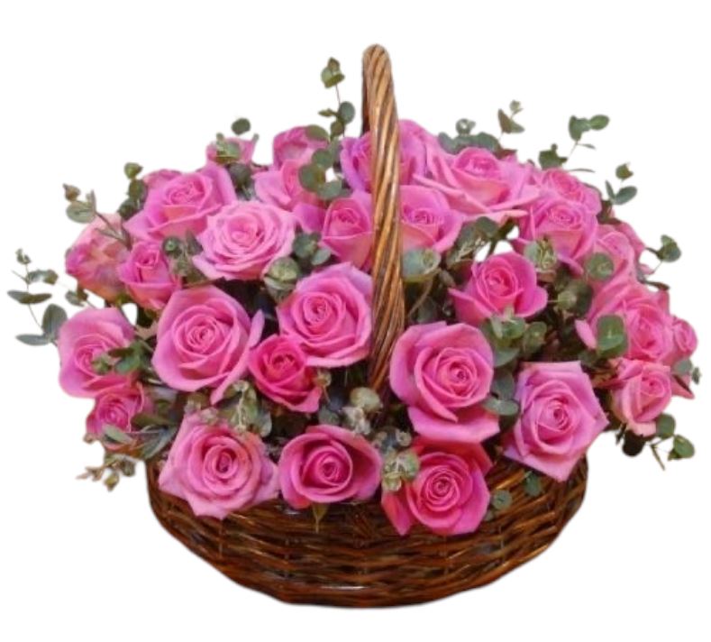Basket of Roses with Eucalyptus - Florist London