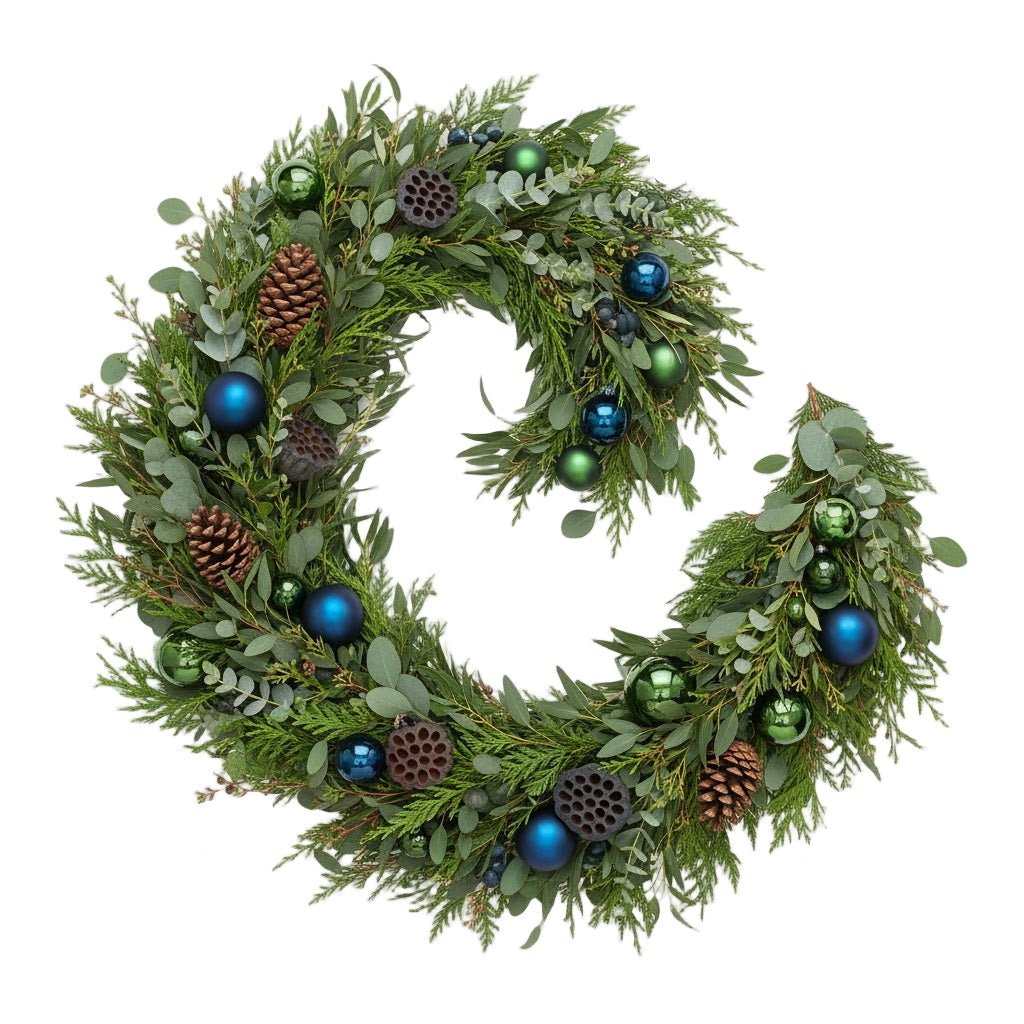 Blue and Green Baubles Garland with Eucalyptus - Florist London