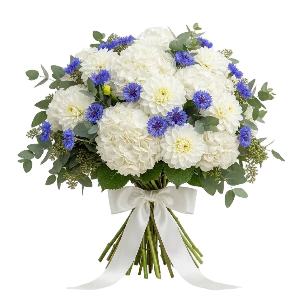 Bouquet of Hydrangea and Dahlia with Cornflowers - Florist London