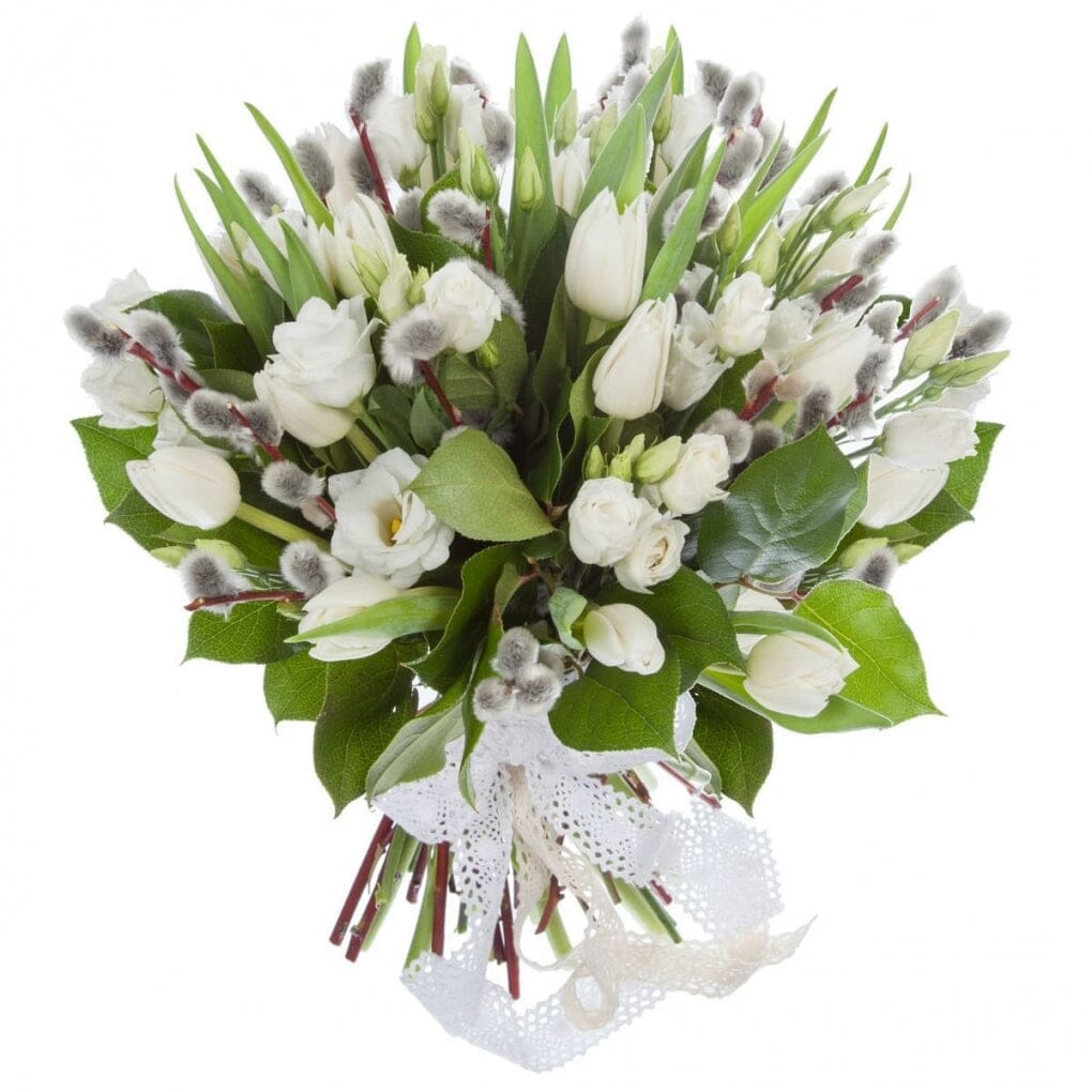 Bouquet of White Tulips with Catkins - Florist London