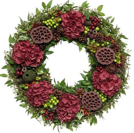 Burgundy Hydrangea Autumn Wreath - Florist London