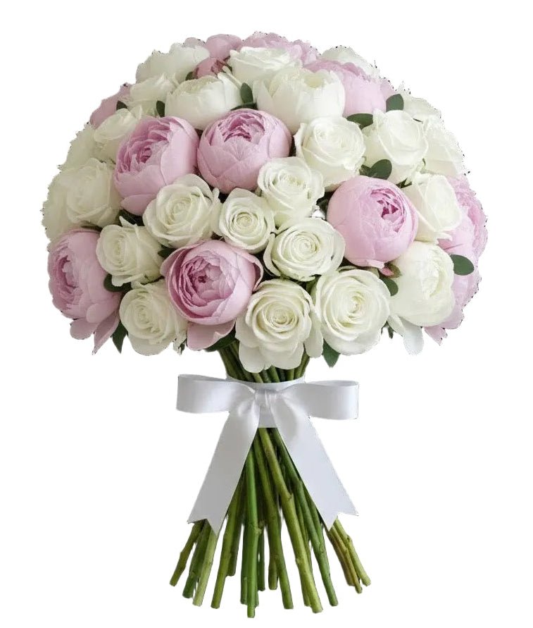 Classic White Roses with Soft Peonies Bouquet - Florist London