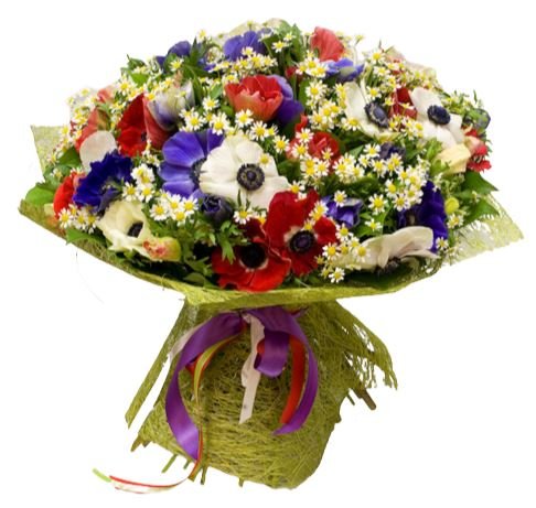 Colorful Anemone with Tanacetum Bouquet - Florist London