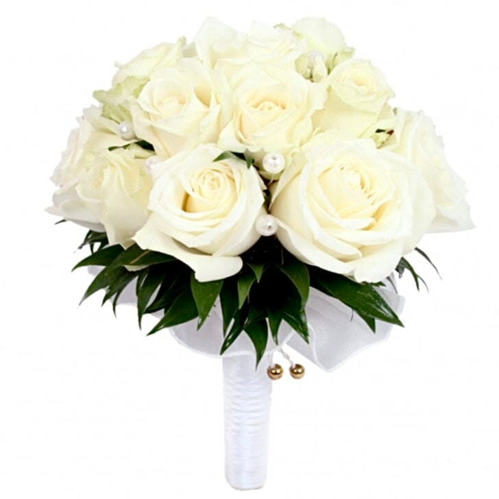 Cream Roses with Pearls Wedding Bouquet - Florist London