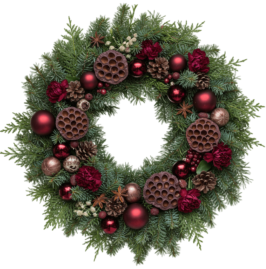 Crimson Carnations and Cones Christmas Wreath - Florist London