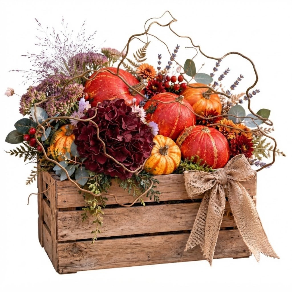 Decorative Autumn Pumpkin & Flower Arrangement - Florist London
