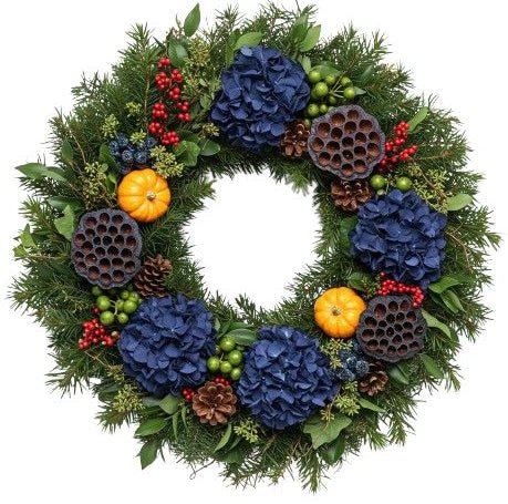 Deep Blue Hydrangea Harvest Door Wreath - Florist London