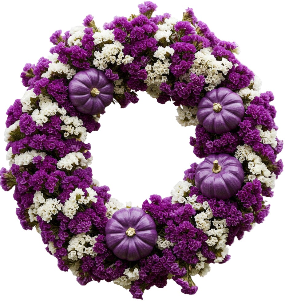 Duo Limonium Colour and Mini Pumpkin Halloween Wreath - Florist London