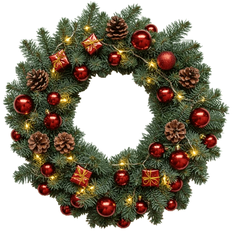 Festive Red Baubles with Lights Door Wreath - Florist London
