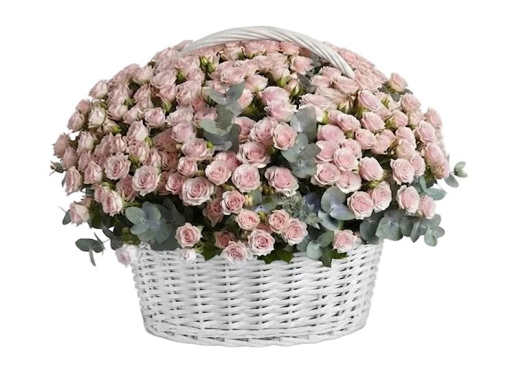 Light Pink Spray Roses with Eucalyptus Basket - Florist London