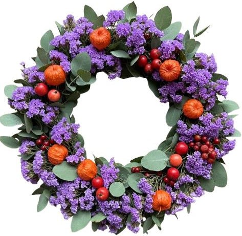 Limonium and Chinese Lanterns Door Wreath - Florist London