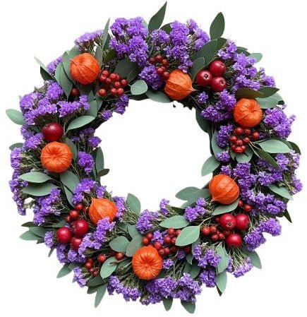 Limonium and Chinese Lanterns Door Wreath - Florist London