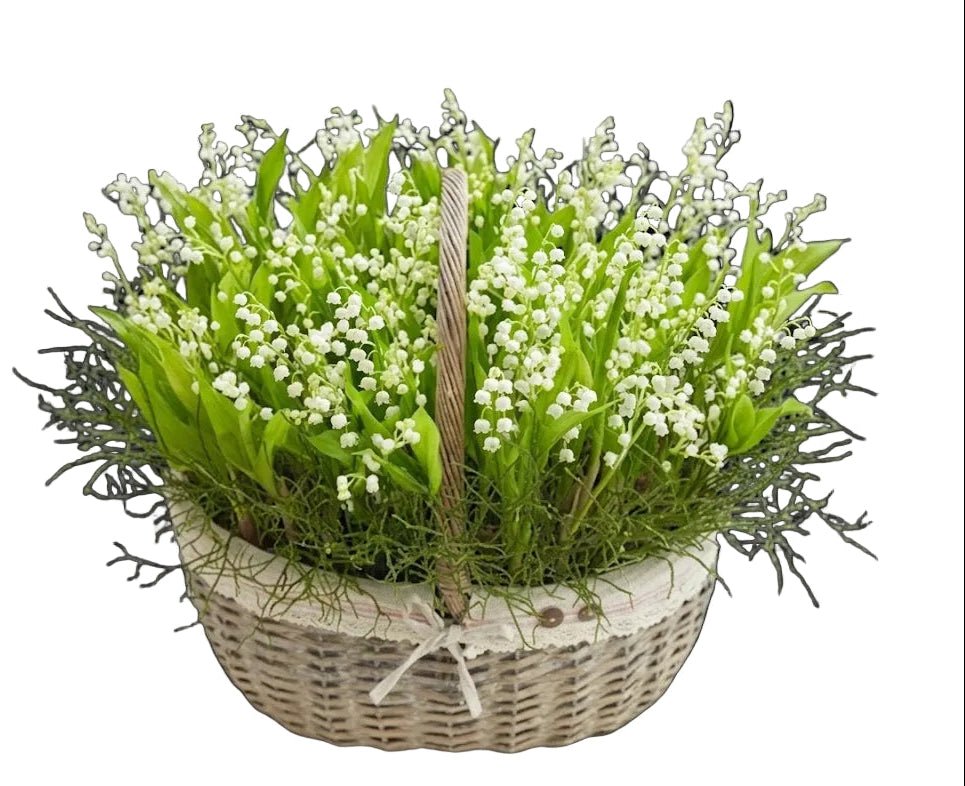 Luxury Basket of Lily of The Valley with Greenery - Florist London