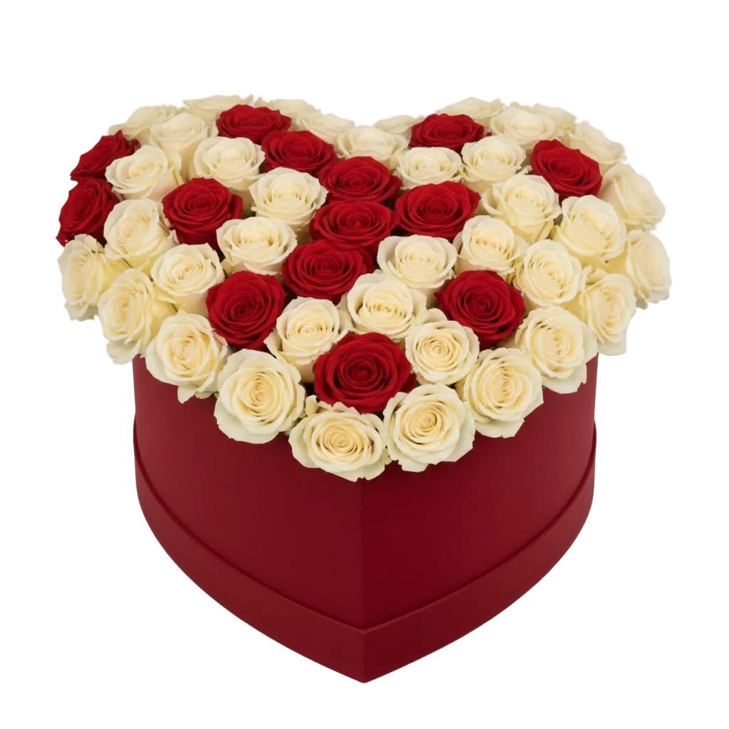 Luxury White and Red Roses Box - Florist London