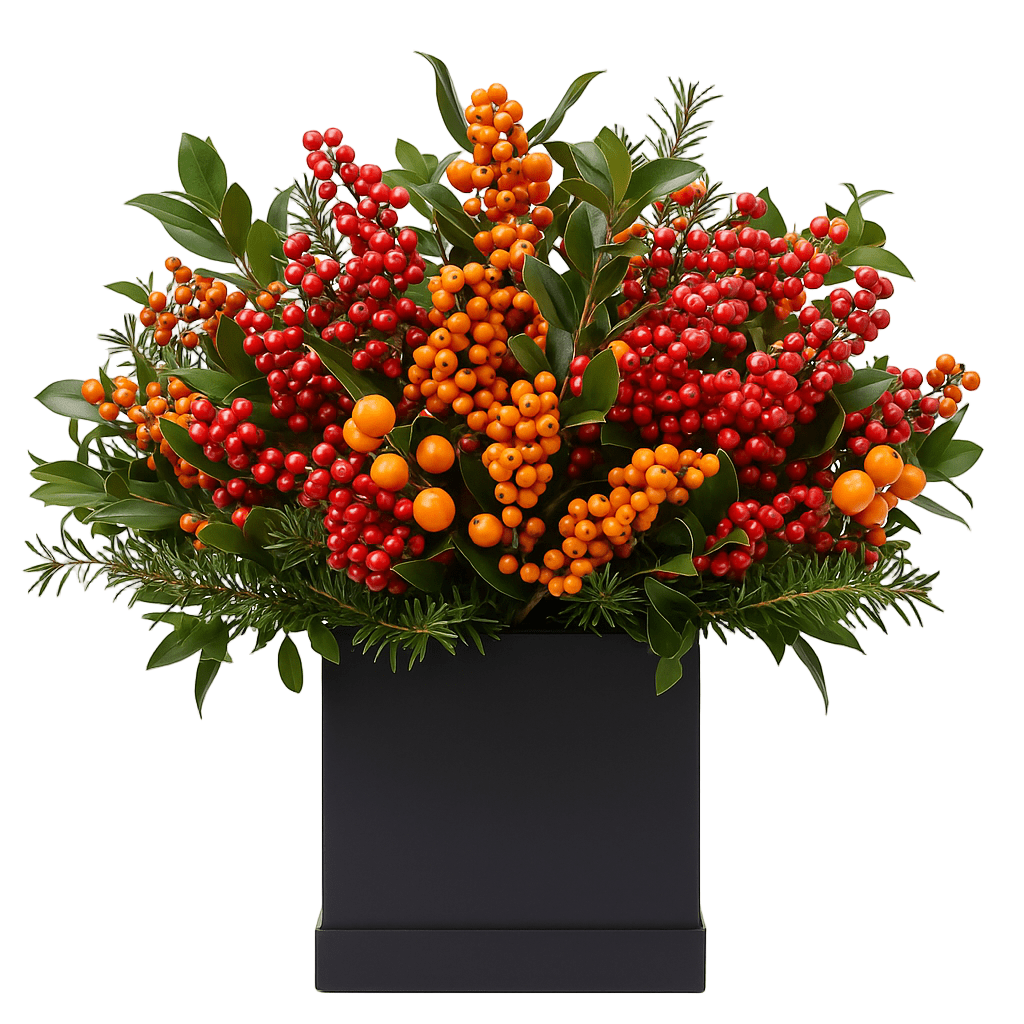 Orange and Red Ilex Berries Festive Box - Florist London