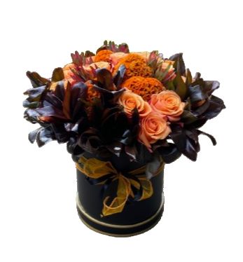 Orange Roses and Celosia Luxury Box