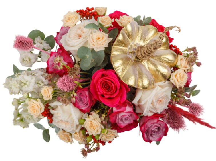 Pink and Gold Pumpkin Arrangement - Florist London