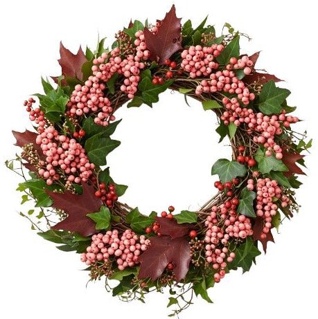 Pink Pepperberry and Oak Leaves Autumn Wreath - Florist London