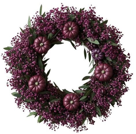 Purple Gypsophila and Pumpkin Halloween Wreath - Florist London