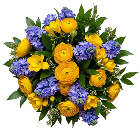Ranunculus and Blue Hyacinth Basket