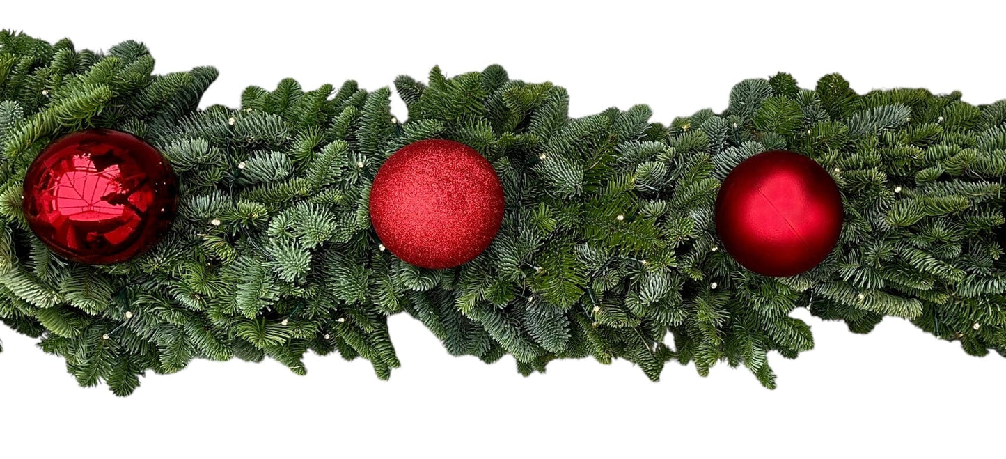 Red Baubles with Lights Fresh Garland
