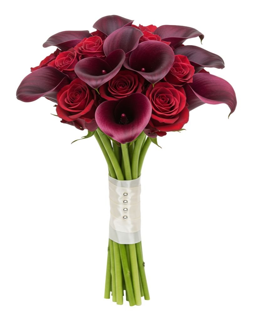 Red Roses and Burgundy Calla Bridal Bouquet - Florist London