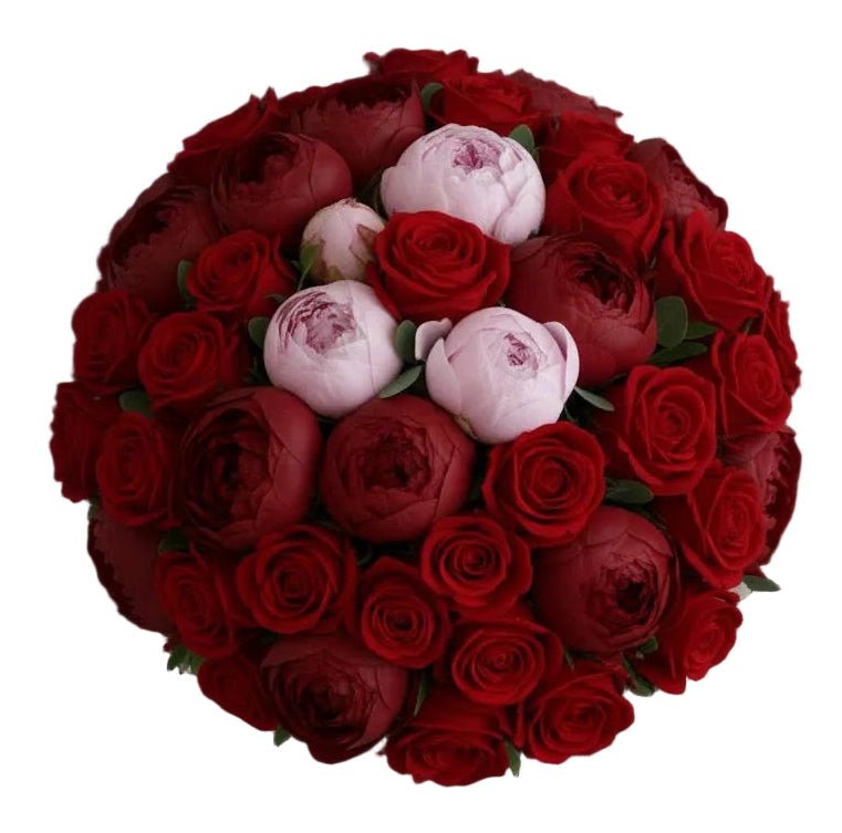 Red Roses and Peonies Sophisticated Glamour Bouquet - Florist London