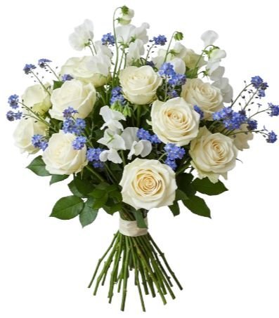 Roses with Sweet Pea Blue and Forget - Me - Not Bouquet - Florist London
