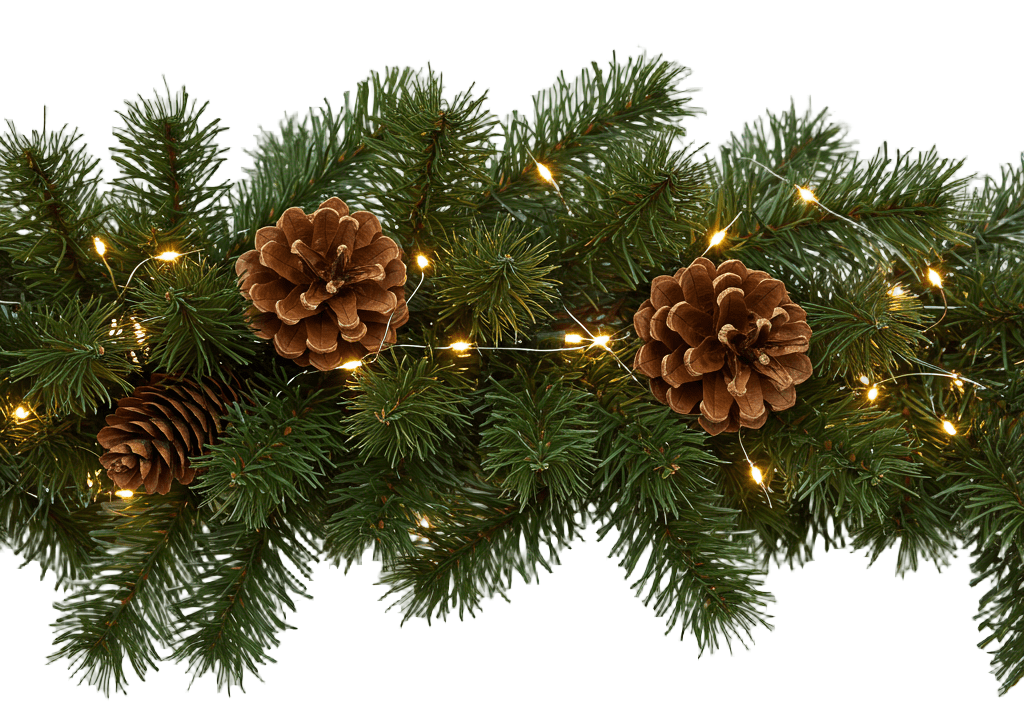 Rustic Spruce Garland with Natural Cones and Warm Lights - Florist London