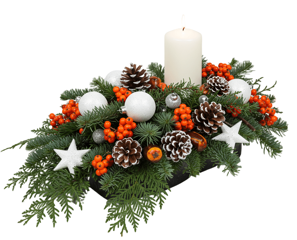 Snowing with Orange Berries Centerpices - Florist London