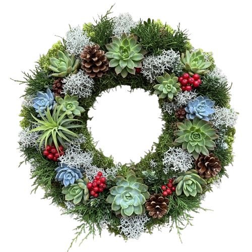Succulent and Red Berries Door Wreath - Florist London