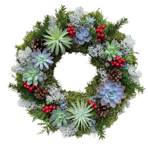 Succulent and Red Berries Door Wreath - Florist London