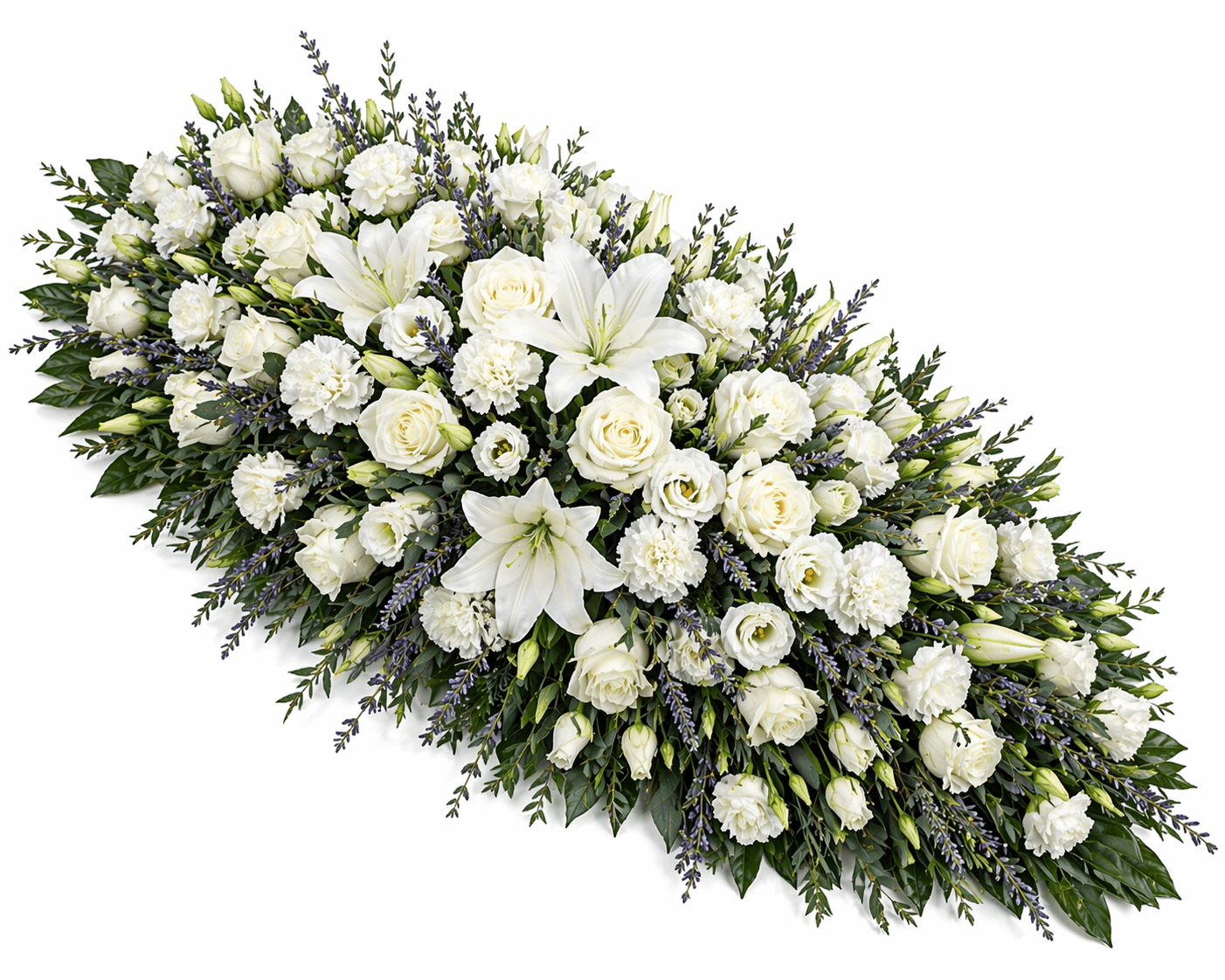 White Elegant Coffin Spray with Lavender - Florist London