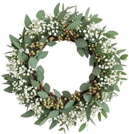 White Gypsophila with Green Berries Wreath - Florist London