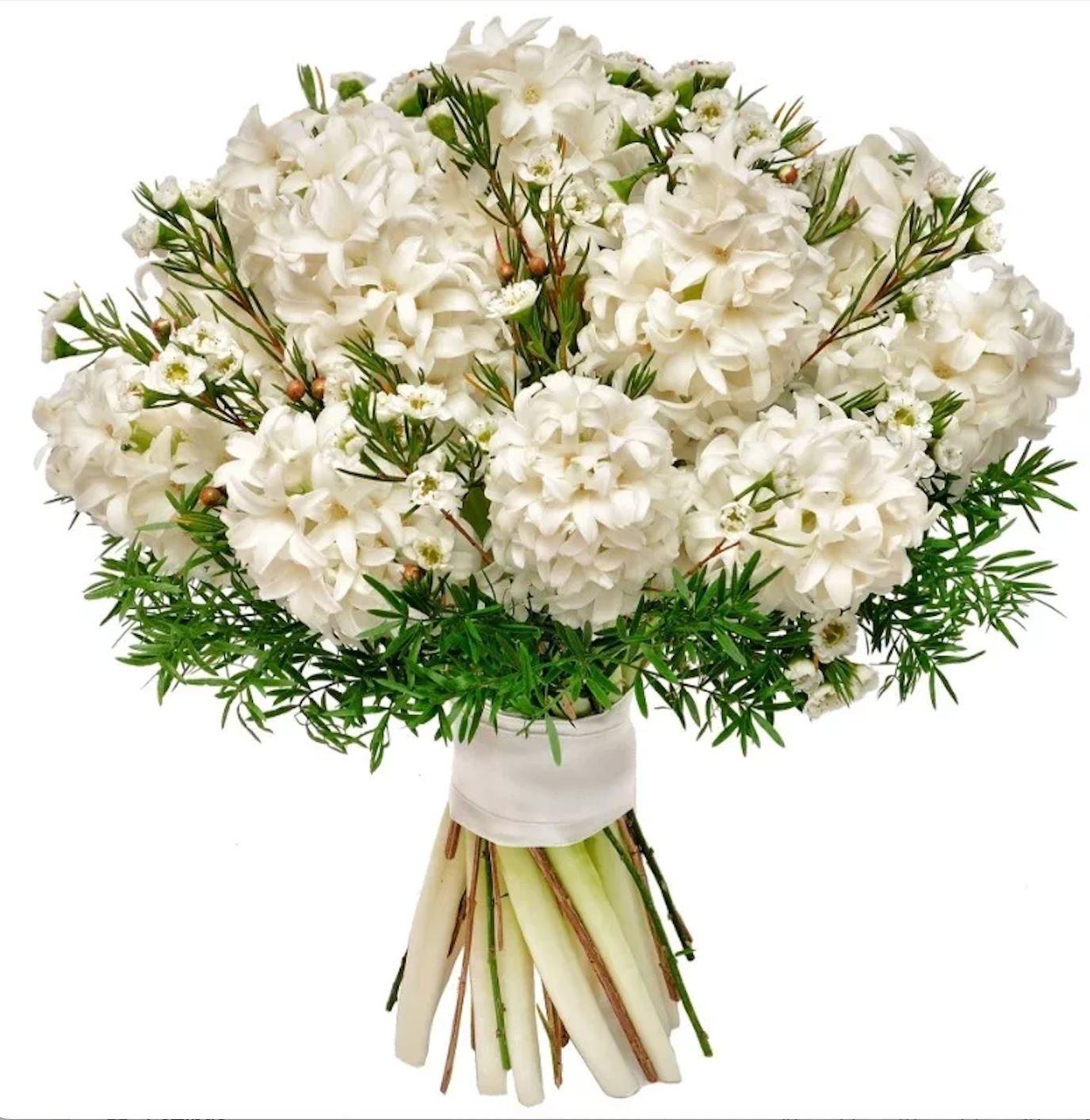 White Hyacinth Bouquet with Greenery - Florist London