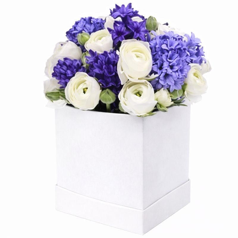 White Ranunculus with Blue Hyacinths - Florist London
