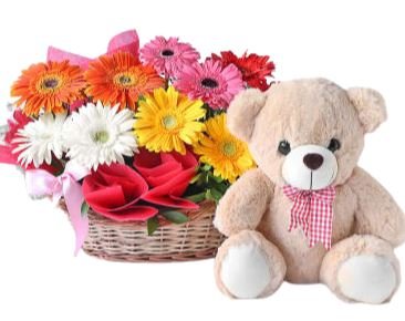 Basket of Gerberas with Teddy - Florist London