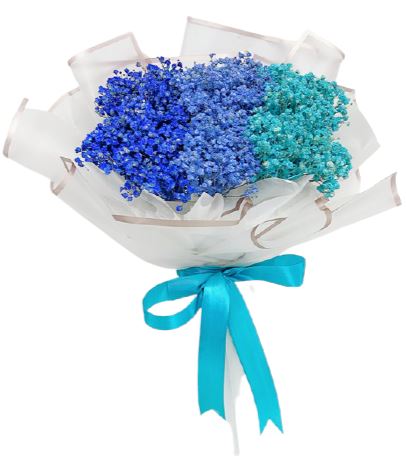 Blue Trio Baby's Breath Bouquet - Florist London