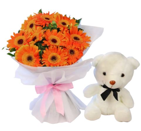 Bouquet of Gerberas with Teddy - Florist London