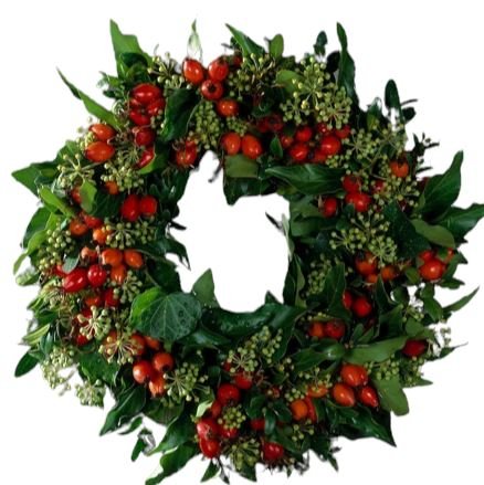 Classic Red Berry and Hedera Door Wreath - Florist London