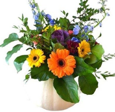 Colourful Flowers in a White Pumpkin - Florist London