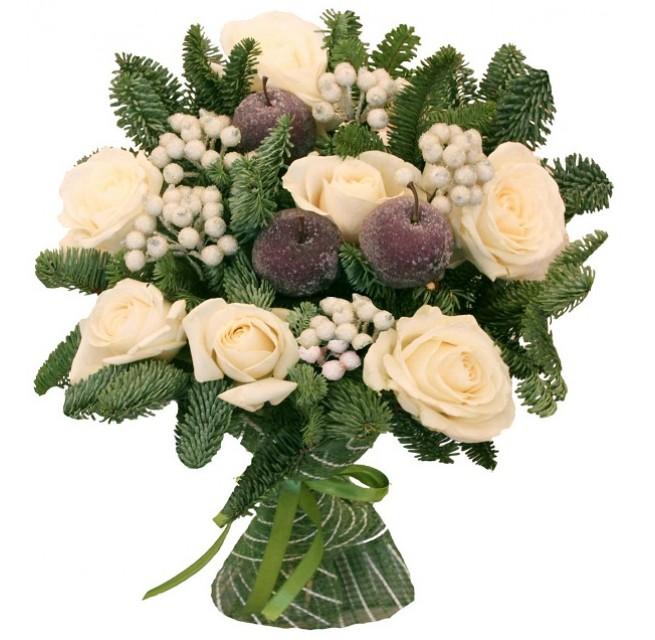 Cream Roses with Spruce Bouquet - Florist London