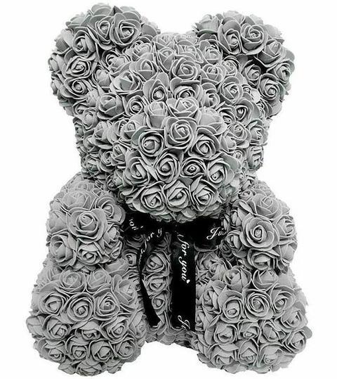 Foam Grey Rose Flower Teddy Bear - Florist London